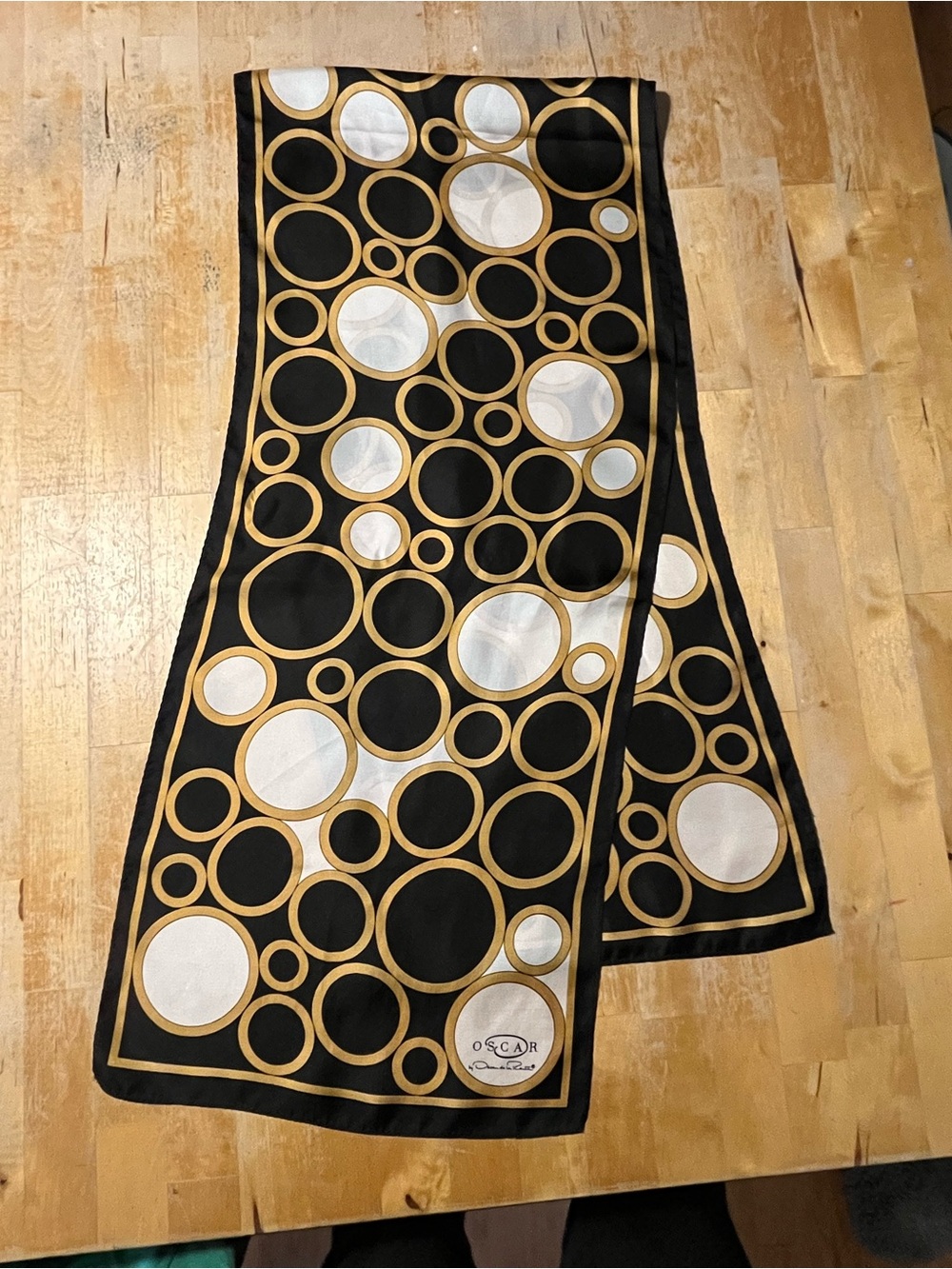 Oscar de la Renta Black, Gold & White Circle-Print Scarf Skirt